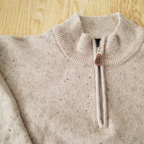 Jos. A. Bank Mens Oatmeal 80% Lambswool 1/4 Zip Sweater Executive Collection XL - Picture 2 of 10
